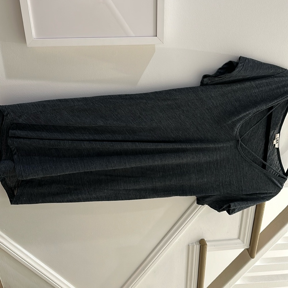 LNA grey cotton dress with criss-cross open v-neck line